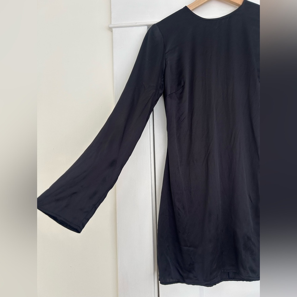 Reformation Silk Black Bernadette Long Sleeve Mini Dress, Size 0 - Picture 6 of 11